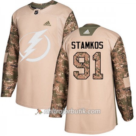 Män Ishockey Tampa Bay Lightning Tröja Steven Stamkos 91 Adidas 2017-2018 Camo Veterans Day Practice Authentic